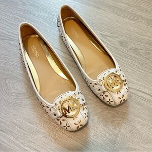 Michael Kors White and Gold Flats with Gold Medallions